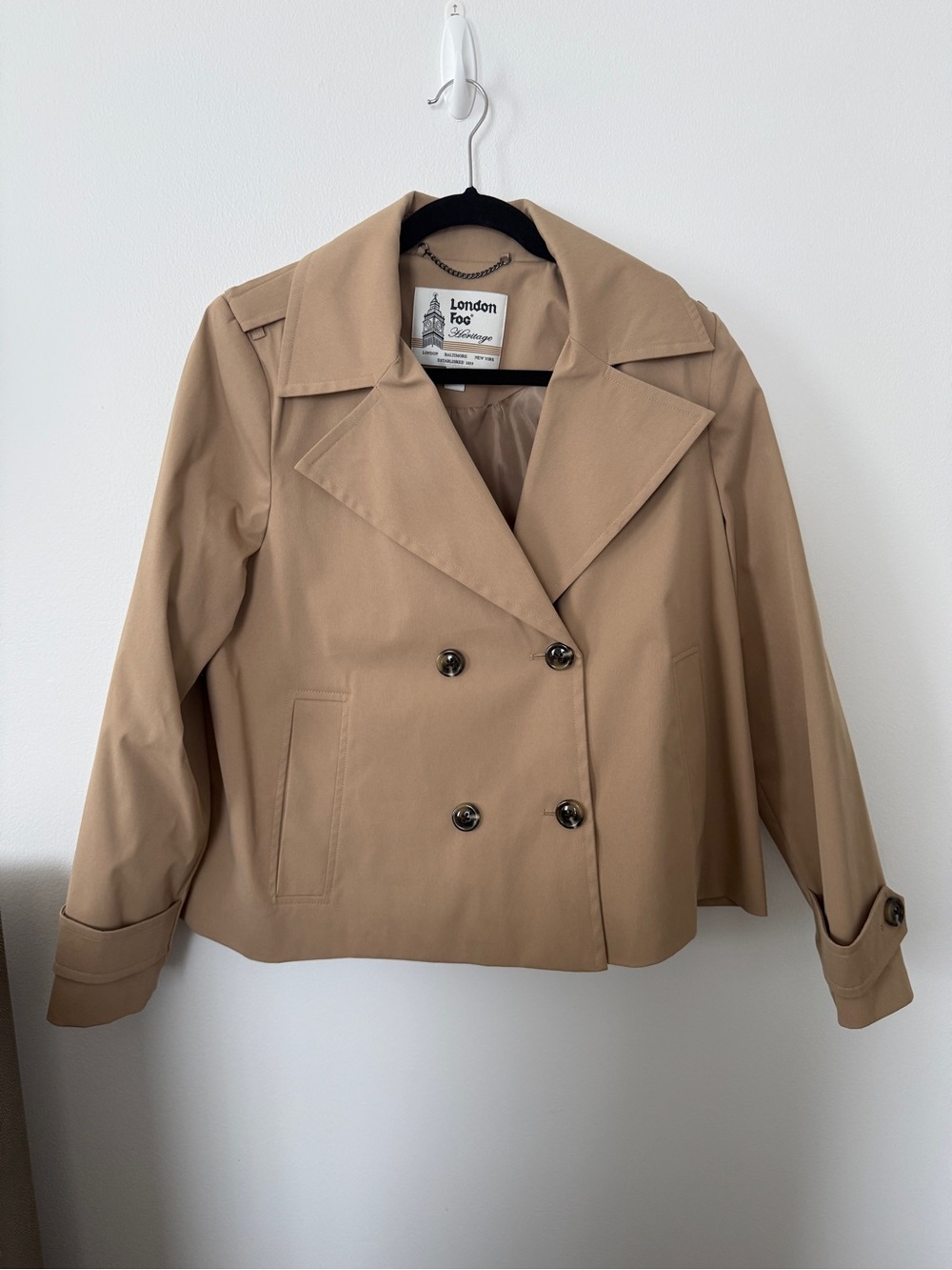 London Fog Women's Tan Cropped Double-Breasted Trench Jacket